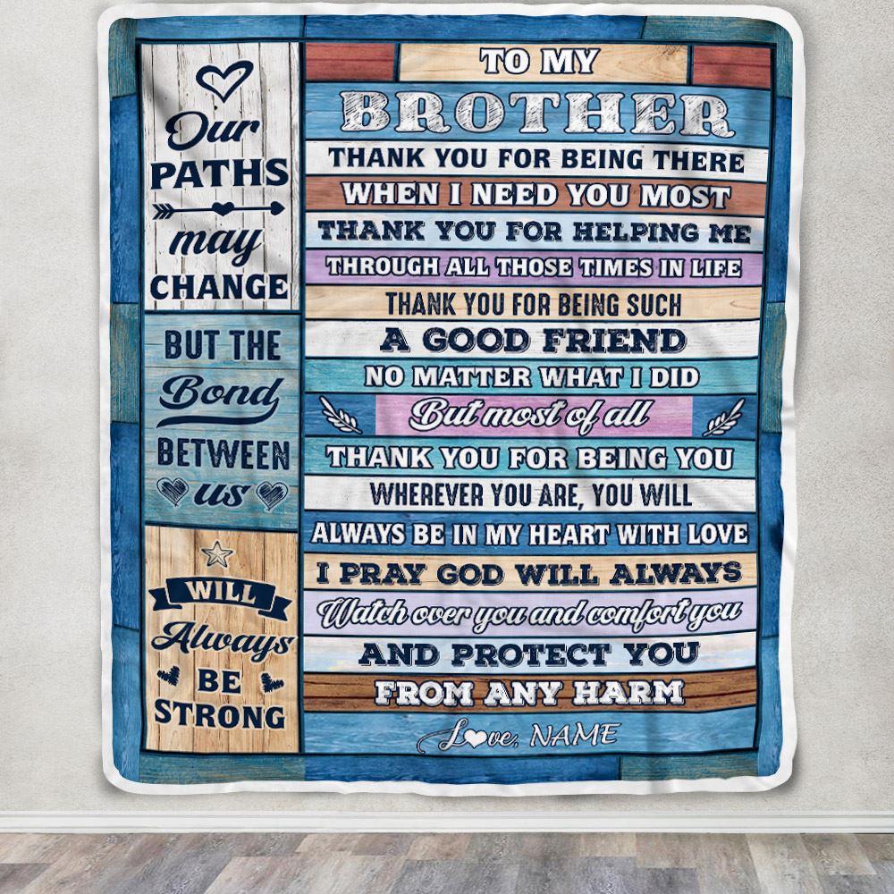 Personalized To My Brother Blanket From Sister Wood Thank You For Being There Big Brother Gift Birthday Christmas Graduation Customized Fleece Throw Blanket | siriusteestore