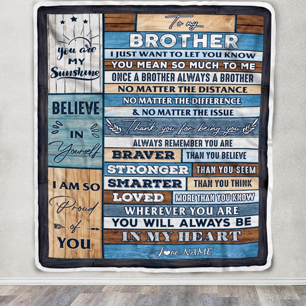 Personalized To My Brother Blanket From Sister Wood You Will Always Be In My Heart Brother Birthday Christmas Graduation Customized Bed Fleece Throw Blanket | siriusteestore