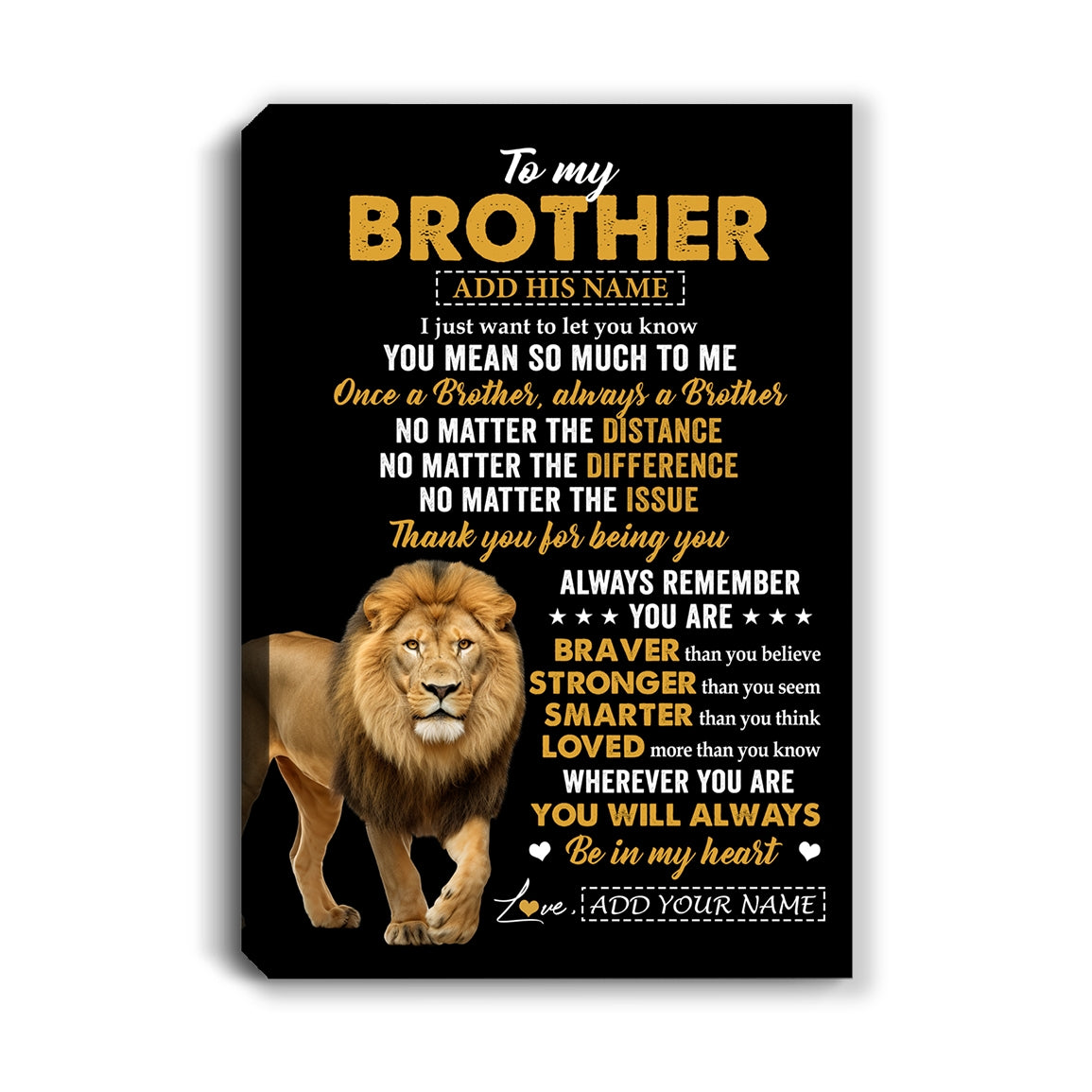 Personalized To My Brother Canvas From Sister Lion Always A Brother For Men Big Brother Birthday Graduation Christmas Custom Wall Art Print Framed Canvas | siriusteestore