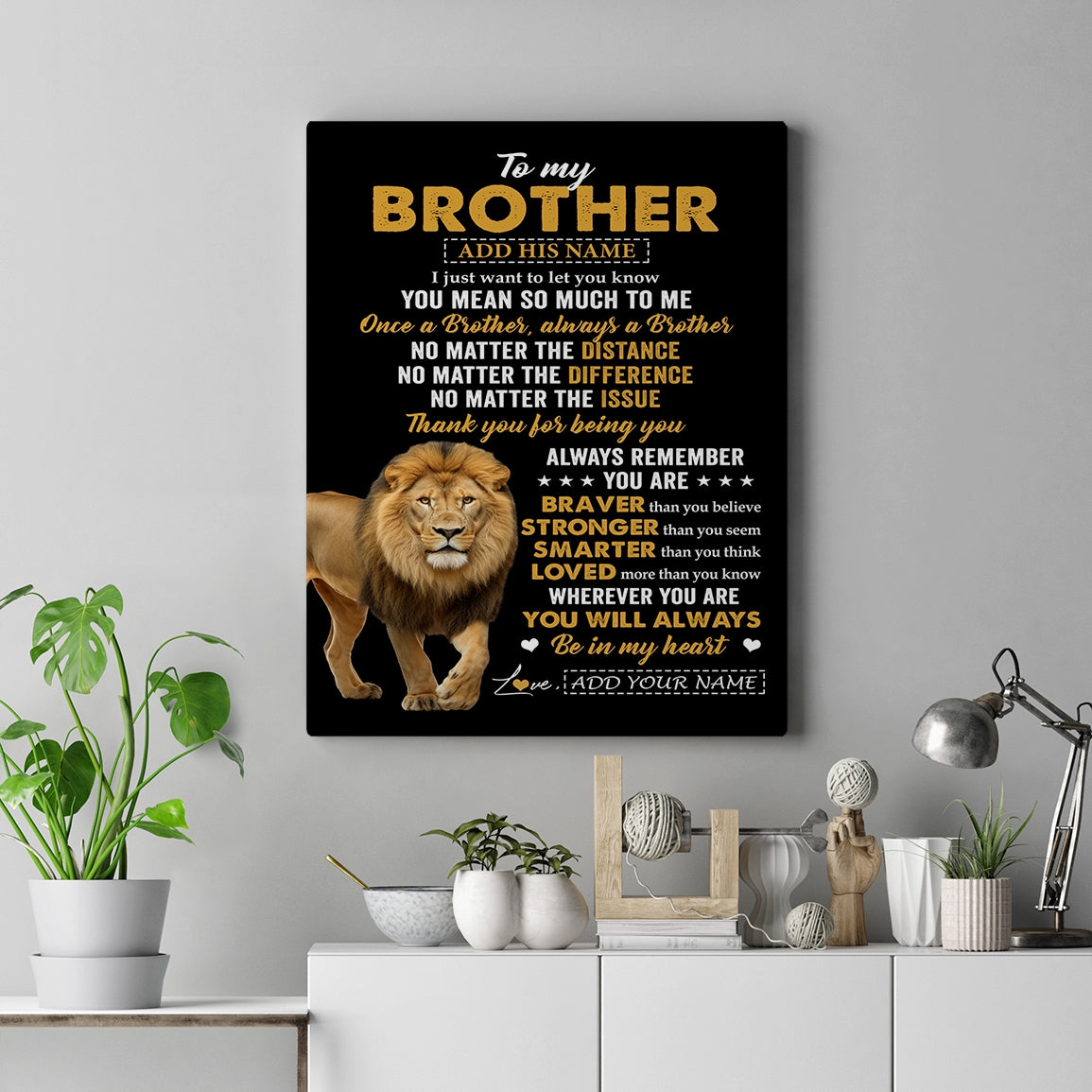 Personalized To My Brother Canvas From Sister Lion Always A Brother For Men Big Brother Birthday Graduation Christmas Custom Wall Art Print Framed Canvas | siriusteestore