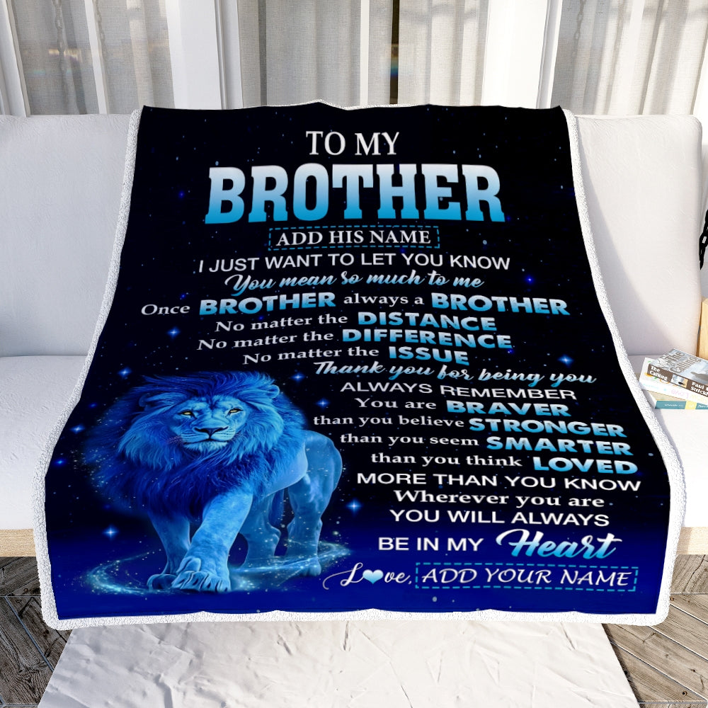 Personalized To My Brother Gifts From Sister Blanket Lion Always A Big Brother Birthday Gifts Graduation Ideas Presents Christmas Gift Custom Fleece Blanket | siriusteestore