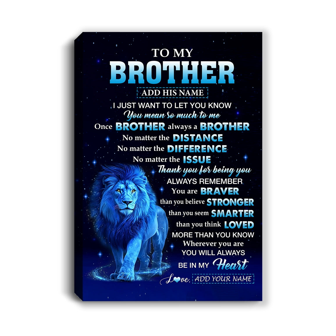 Personalized To My Brother Gifts From Sister Canvas Lion Always A Big Brother Birthday Gifts Graduation Ideas Presents Christmas Gift Custom Wall Art Framed Canvas | siriusteestore