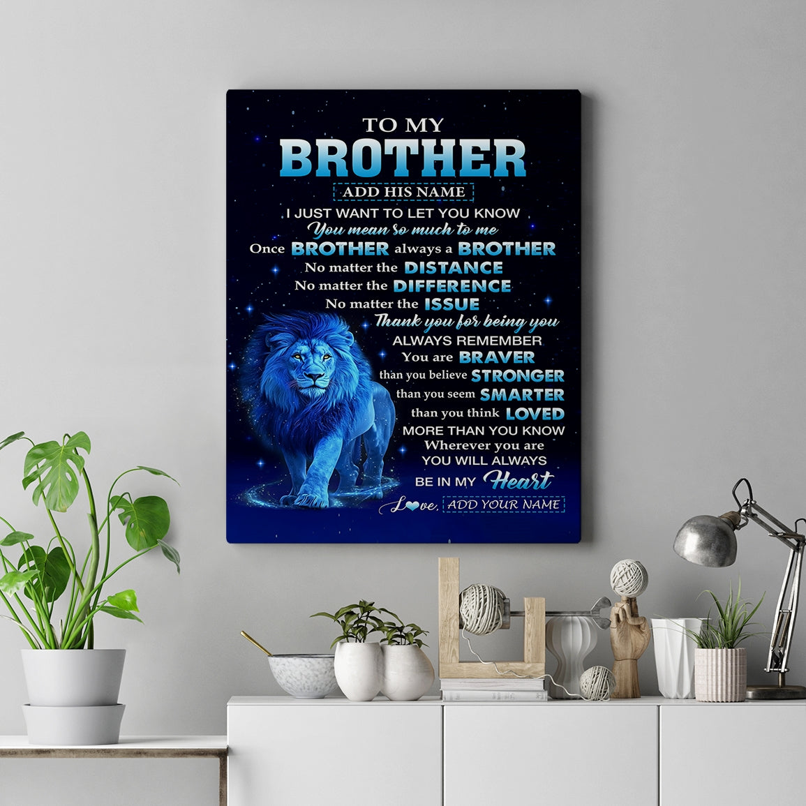 Personalized To My Brother Gifts From Sister Canvas Lion Always A Big Brother Birthday Gifts Graduation Ideas Presents Christmas Gift Custom Wall Art Framed Canvas | siriusteestore