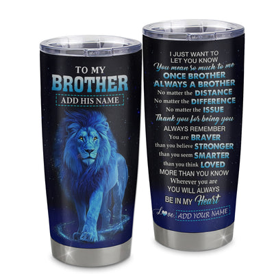 Personalized To My Brother Gifts From Sister Tumbler Lion Always A Big Brother Birthday Gifts Graduation Ideas Presents Christmas Gift Custom Stainless Steel Travel Mug | siriusteestore