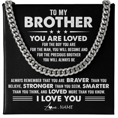 Cuban Link Chain Necklace Stainless Steel | 1 | Personalized To My Brother Necklace From Sister Cuban Chain You Are Loved Gifts For Brother Birthday Graduation Christmas Customized Gift Box Message Card | siriusteestore