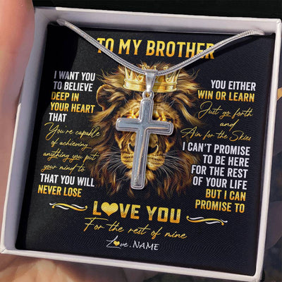 Stainless Cross Necklace Stainless Steel | 2 | Personalized To My Brother Necklace From Sister Father You Will Never Lose Lion Brother Birthday Graduation Christmas Customized Gift Box Message Card | siriusteestore