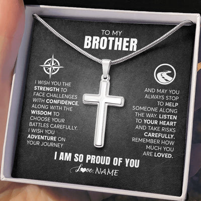 Stainless Cross Necklace Stainless Steel | 2 | Personalized To My Brother Necklace From Sister I Wish You The Strength Brother Birthday Graduation Inspirational Customized Gift Box Message Card | siriusteestore.myshopify