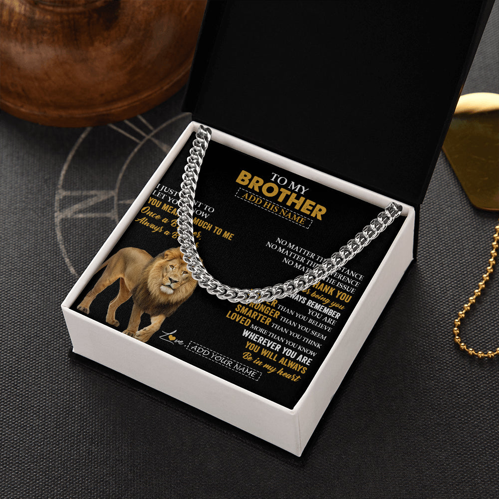 Cuban Link Chain Necklace Stainless Steel | 2 | Personalized To My Brother Necklace From Sister Lion Always A Brother For Men Big Brother Birthday Graduation Christmas Customized Gift Box Message Card | siriusteestore