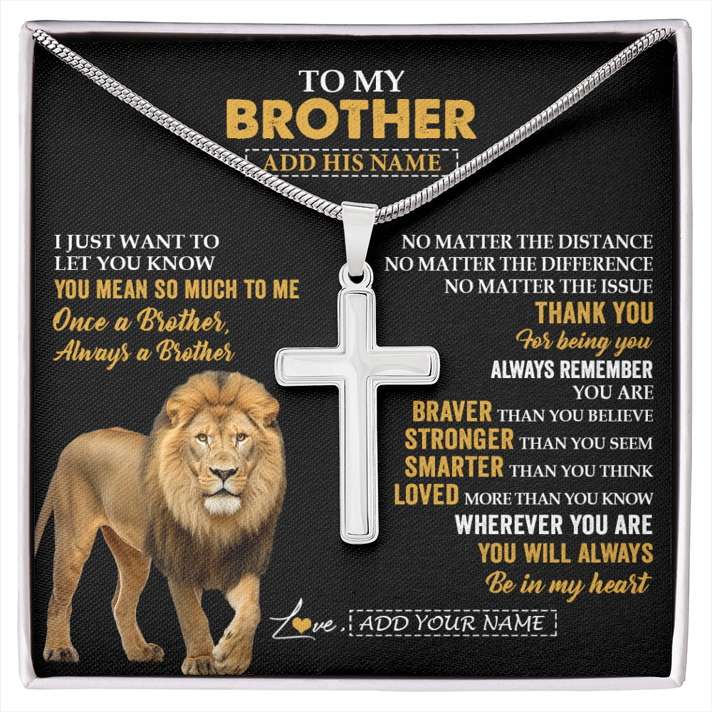 Stainless Cross Necklace Stainless Steel | 1 | Personalized To My Brother Necklace From Sister Lion Always A Brother For Men Big Brother Birthday Graduation Christmas Customized Gift Box Message Card | siriusteestore