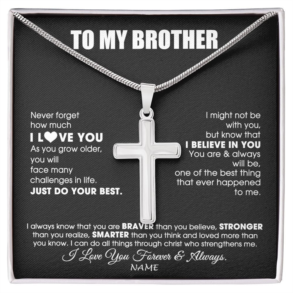 Stainless Cross Necklace | Personalized To My Brother Necklace From Sister Smarter Than You Think Brother Birthday Christmas Customized Gift Box Message Card | siriusteestore