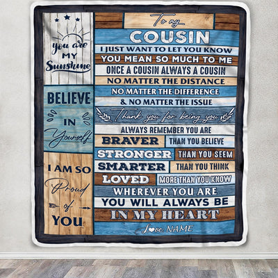 Personalized To My Cousin Blanket From Famaly Wood You Will Always Be In My Heart Cousin Birthday Christmas Graduation Customized Bed Fleece Throw Blanket | siriusteestore