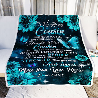 Personalized To My Cousin Blanket From Family Butterfly You Are Braver Than You Seem Cousin Birthday Graduation Christmas Customized Fleece Throw Blanket | siriusteestore