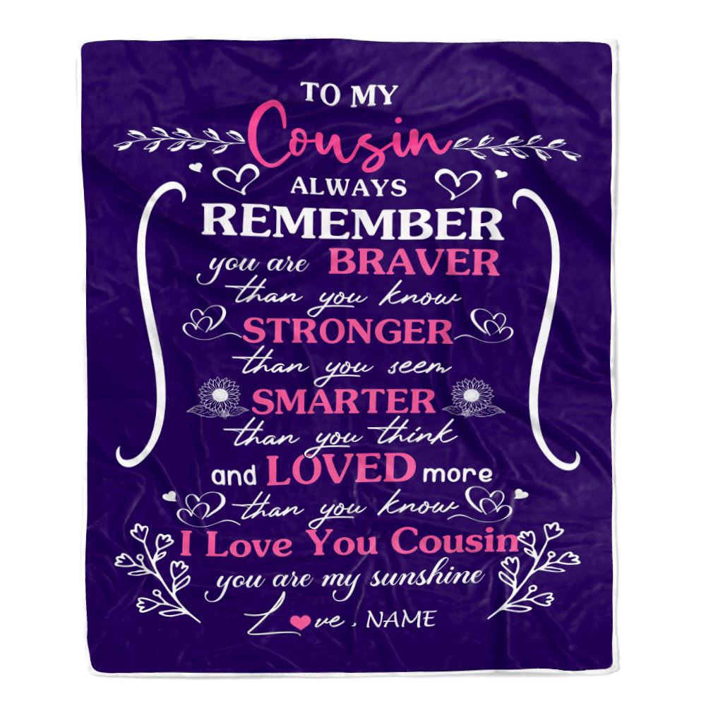 Personalized To My Cousin Blanket From Family Member Purple I Love You Cousin Birthday Gifts Graduation Christmas Customized Bed Fleece Throw Blanket | siriusteestore