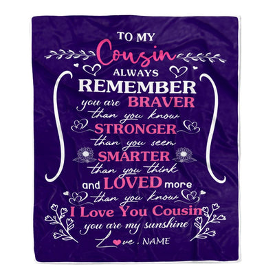 Personalized To My Cousin Blanket From Family Member Purple I Love You Cousin Birthday Gifts Graduation Christmas Customized Bed Fleece Throw Blanket | siriusteestore