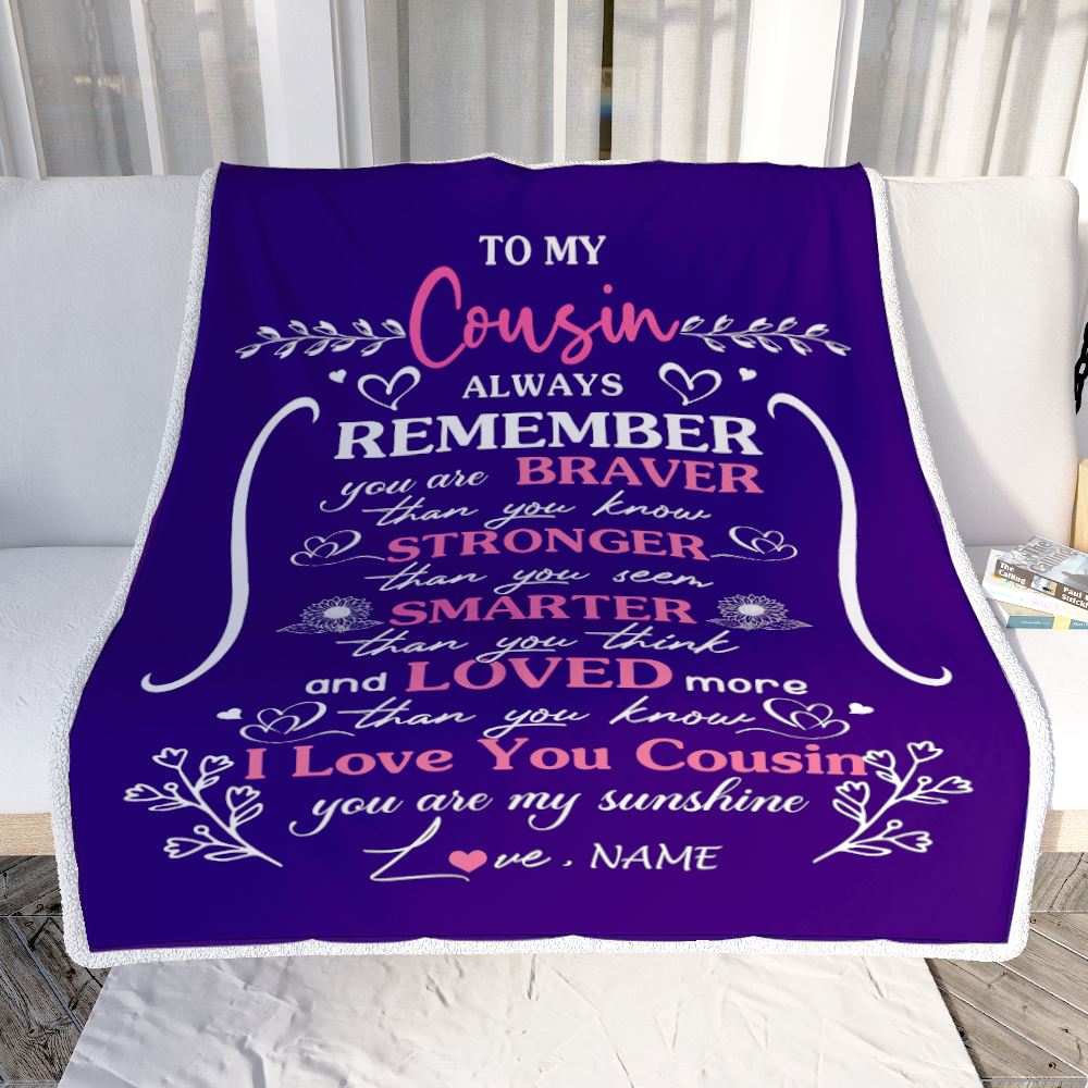 Personalized To My Cousin Blanket From Family Member Purple I Love You Cousin Birthday Gifts Graduation Christmas Customized Bed Fleece Throw Blanket | siriusteestore