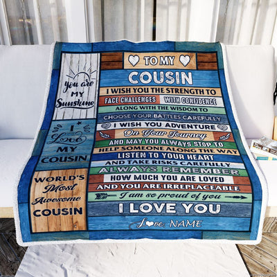 Personalized To My Cousin Blanket From Family Wood I Am So Proud Of You I Love You Cousin Birthday Graduation Christmas Customized Fleece Throw Blanket | siriusteestore
