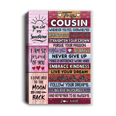 Personalized To My Cousin Canvas Believe In Yourself Awesome Pink Wood Cousin Birthday Graduation Christmas Custom Wall Art Print Home Decor Framed Canvas | siriusteestore