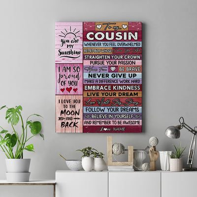 Personalized To My Cousin Canvas Believe In Yourself Awesome Pink Wood Cousin Birthday Graduation Christmas Custom Wall Art Print Home Decor Framed Canvas | siriusteestore