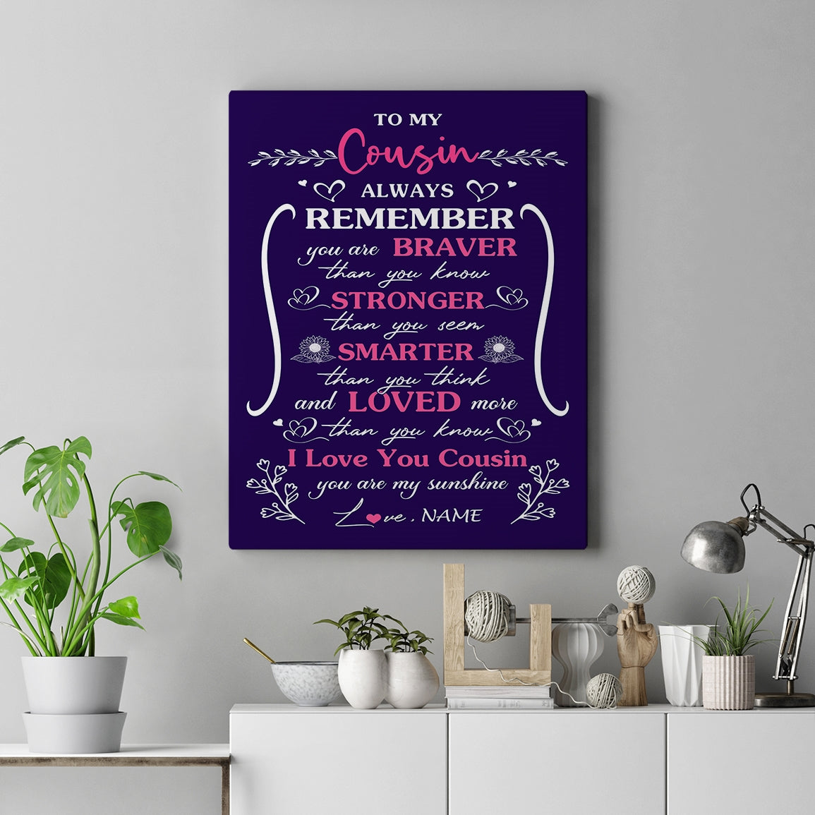 Personalized To My Cousin Canvas From Family Member Purple I Love You Cousin Birthday Gifts Graduation Christmas Custom Wall Art Print Framed Canvas | siriusteestore