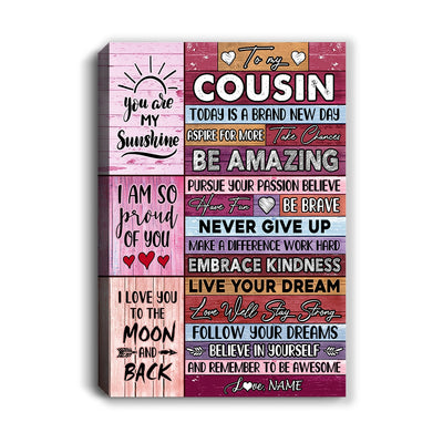 Personalized To My Cousin Canvas Never Give Up Live Your Dream Pink Wood Cousin Birthday Graduation Christmas Custom Wall Art Print Home Decor Framed Canvas | siriusteestore