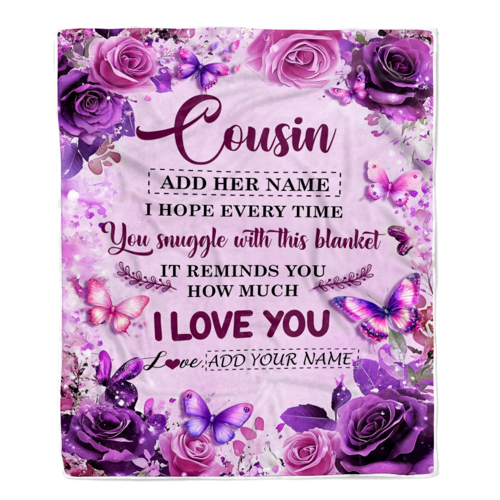 Personalized To My Cousin Gifts Blanket From Family Purple Floral Birthday Gifts For Cousin Graduation Christmas Custom Fleece Throw Blanket | siriusteestore