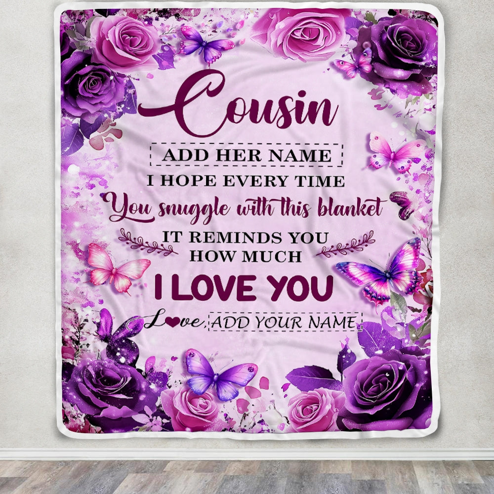 Personalized To My Cousin Gifts Blanket From Family Purple Floral Birthday Gifts For Cousin Graduation Christmas Custom Fleece Throw Blanket | siriusteestore
