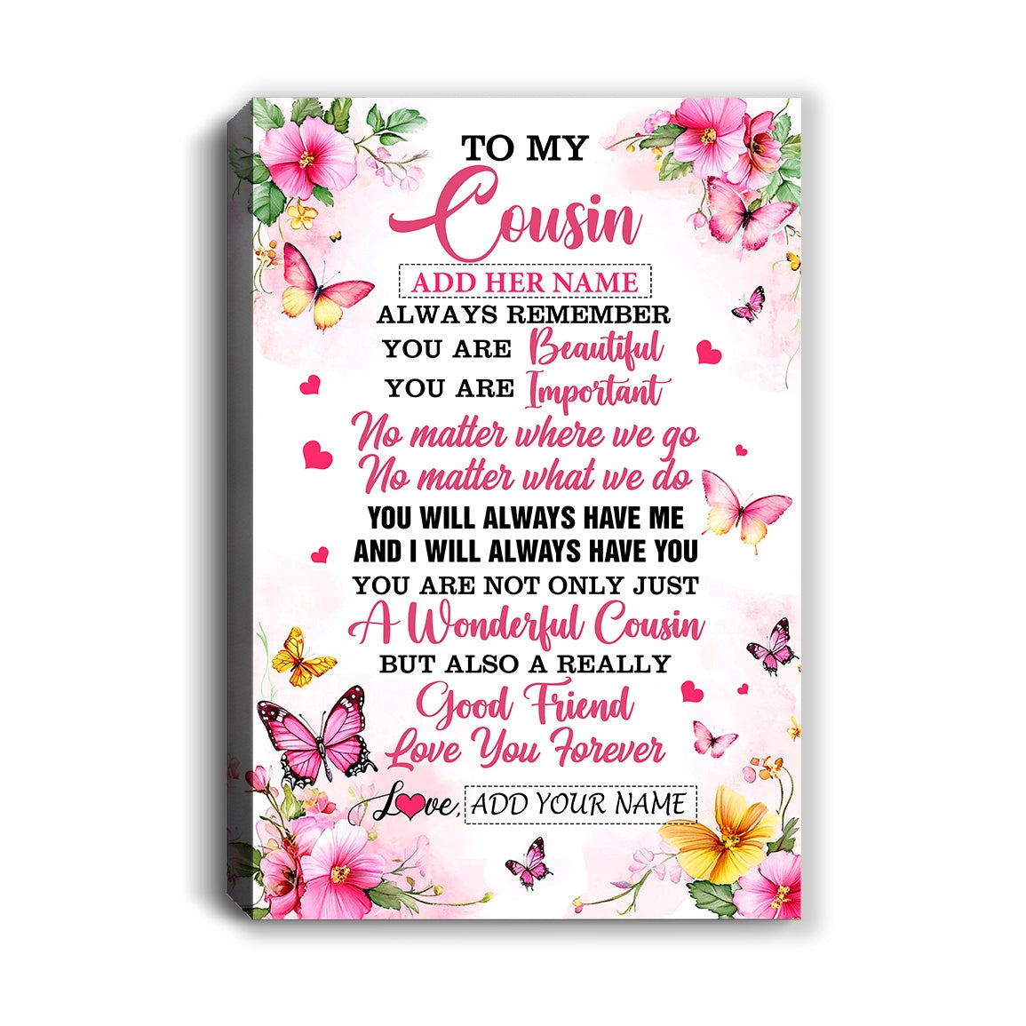 Personalized To My Cousin Gifts Canvas From Family You Are Beautiful Birthday Gifts For Cousin Graduation Christmas Custom Wall Art Framed Canvas | siriusteestore