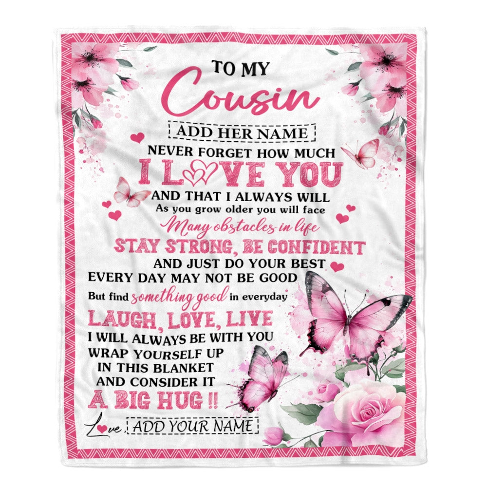 Personalized To My Cousin Gifts From Family Blanket I Love You Butterfly Birthday Gifts For Cousin Graduation Christmas Customized Fleece Throw Blanket | siriusteestore