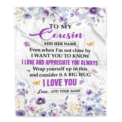 Personalized To My Cousin Gifts From Family Blanket I Love You Purple Floral Birthday Gift Idea For Cousin Gifts Christmas Customized Fleece Throw Blanket | siriusteestore