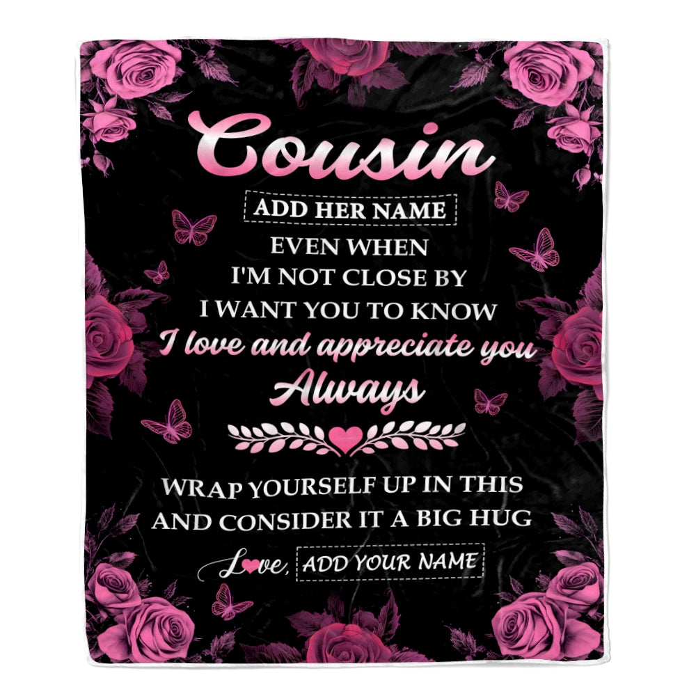 Personalized To My Cousin Gifts From Family Blanket Rose Floral It A Big Hug Birthday Gift Idea For Cousin Gifts Christmas Customized Fleece Throw Blanket | siriusteestore