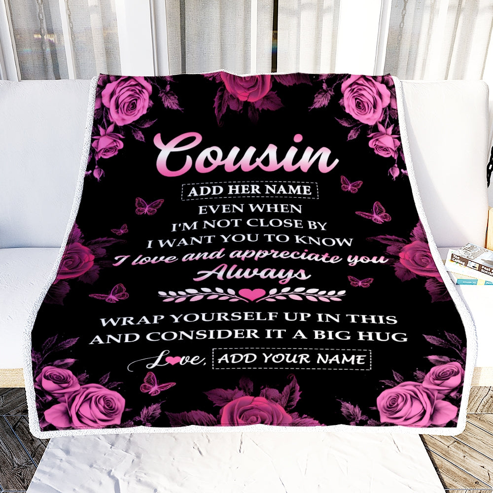 Personalized To My Cousin Gifts From Family Blanket Rose Floral It A Big Hug Birthday Gift Idea For Cousin Gifts Christmas Customized Fleece Throw Blanket | siriusteestore