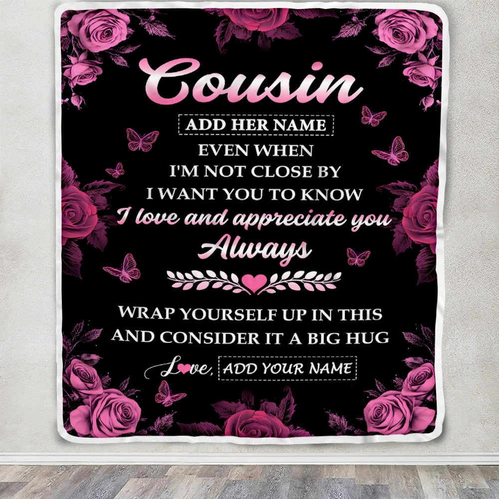 Personalized To My Cousin Gifts From Family Blanket Rose Floral It A Big Hug Birthday Gift Idea For Cousin Gifts Christmas Customized Fleece Throw Blanket | siriusteestore