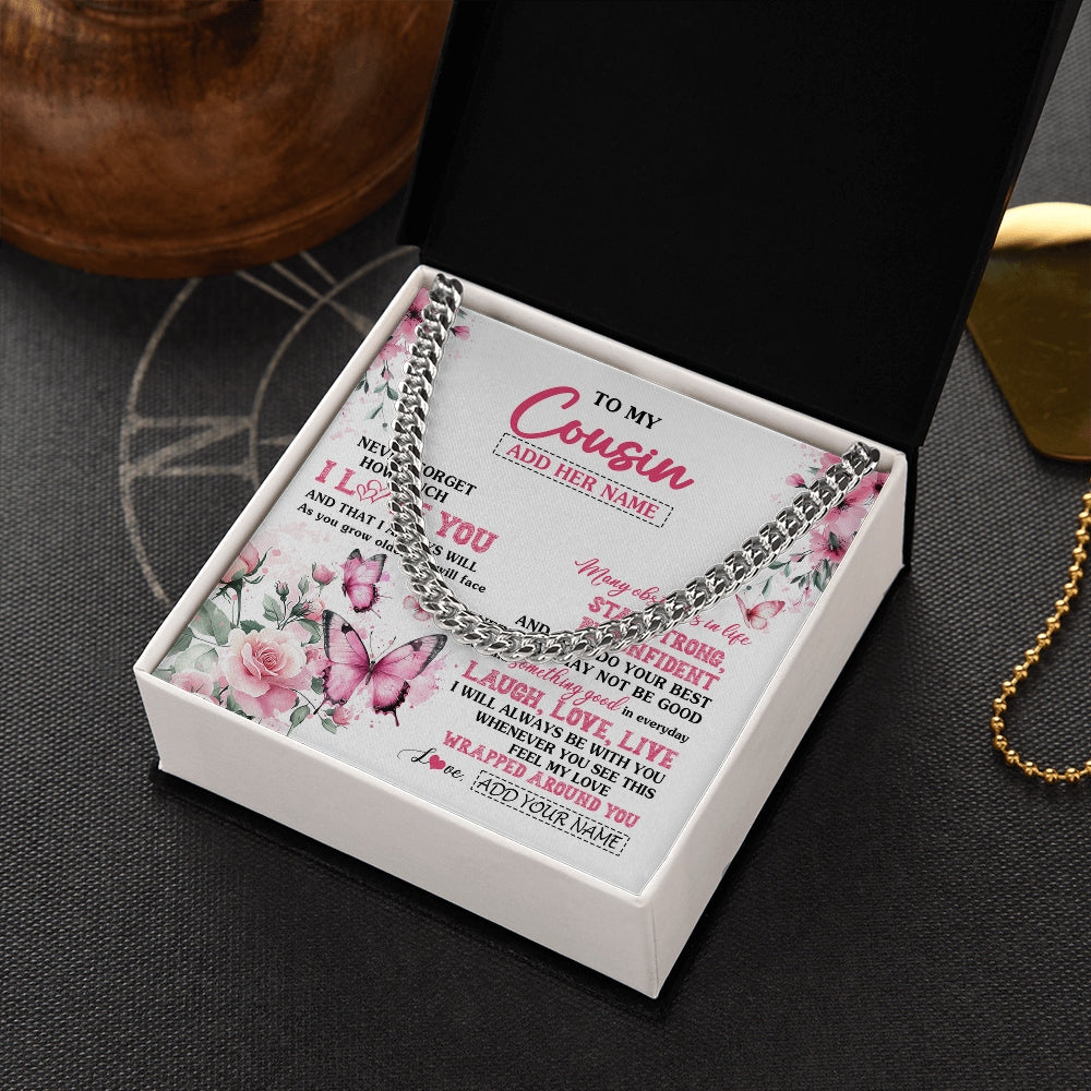 Cuban Link Chain Necklace Stainless Steel | 2 | Personalized To My Cousin Gifts From Family Necklace I Love You Butterfly Birthday Gifts For Cousin Graduation Christmas Custom Gift Box Message Card | https://siriusteestore.