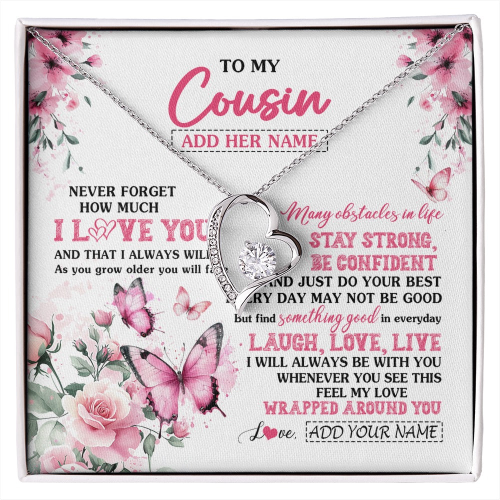 Forever Love Necklace 14K White Gold Finish | 1 | Personalized To My Cousin Gifts From Family Necklace I Love You Butterfly Birthday Gifts For Cousin Graduation Christmas Custom Gift Box Message Card | https://siriusteestore.