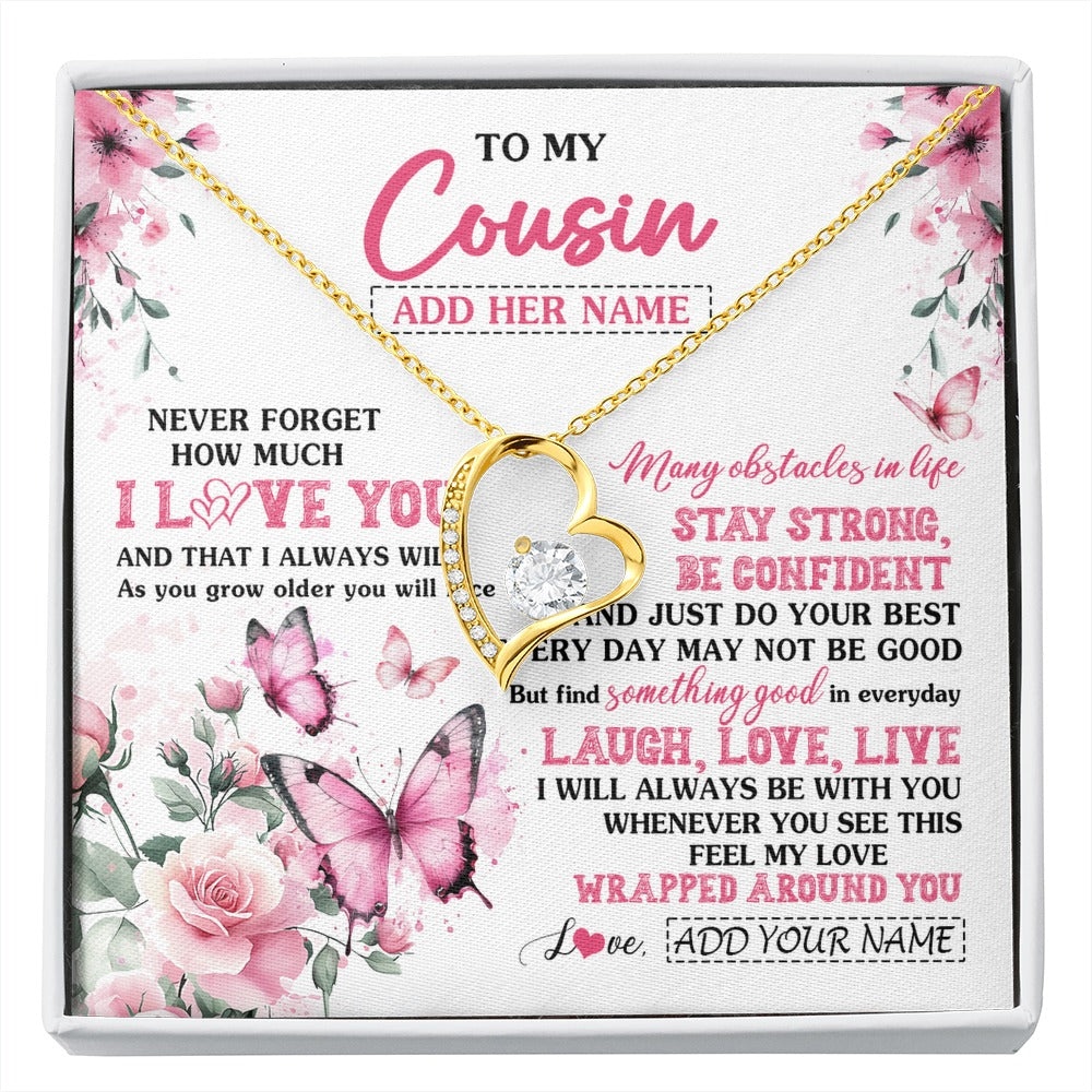 Forever Love Necklace 18K Yellow Gold Finish | 1 | Personalized To My Cousin Gifts From Family Necklace I Love You Butterfly Birthday Gifts For Cousin Graduation Christmas Custom Gift Box Message Card | https://siriusteestore.