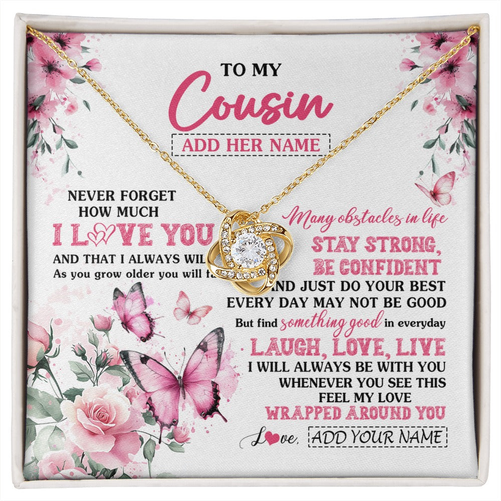 Love Knot Necklace 18K Yellow Gold Finish | 1 | Personalized To My Cousin Gifts From Family Necklace I Love You Butterfly Birthday Gifts For Cousin Graduation Christmas Custom Gift Box Message Card | https://siriusteestore.