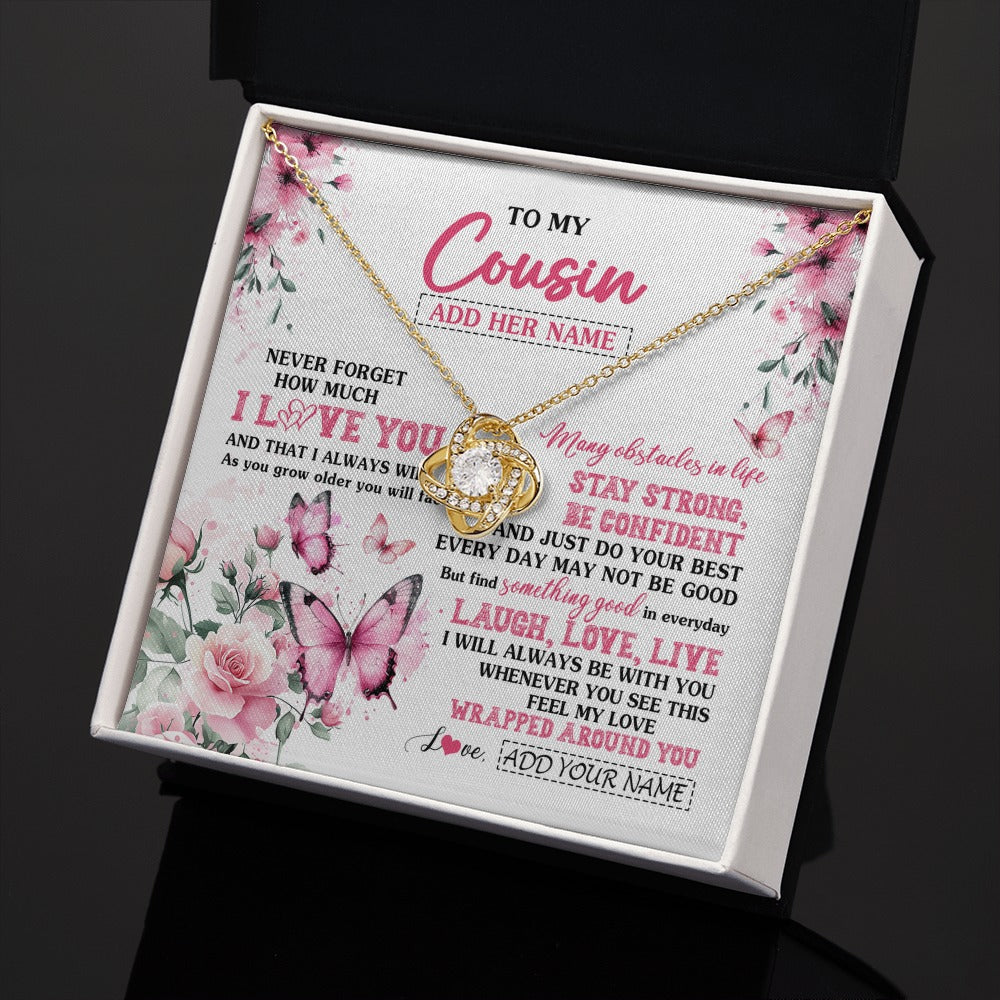 Love Knot Necklace 18K Yellow Gold Finish | 2 | Personalized To My Cousin Gifts From Family Necklace I Love You Butterfly Birthday Gifts For Cousin Graduation Christmas Custom Gift Box Message Card | https://siriusteestore.