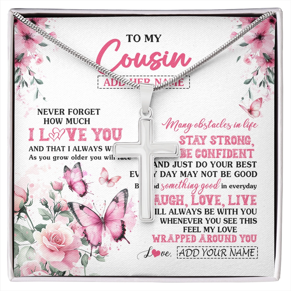 Stainless Cross Necklace Stainless Steel | 1 | Personalized To My Cousin Gifts From Family Necklace I Love You Butterfly Birthday Gifts For Cousin Graduation Christmas Custom Gift Box Message Card | https://siriusteestore.