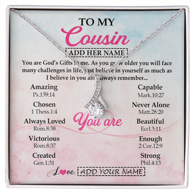 Alluring Beauty Necklace 14K White Gold Finish | 1 | Personalized To My Cousin Gifts Necklace From Family Christian Religious Jewelry Gifts For Cousin Birthday Graduation Christmas Custom Gift Box Message Card | https://siriusteestore.