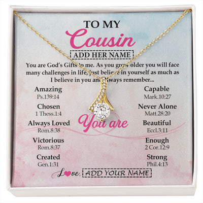 Alluring Beauty Necklace 18K Yellow Gold Finish | 1 | Personalized To My Cousin Gifts Necklace From Family Christian Religious Jewelry Gifts For Cousin Birthday Graduation Christmas Custom Gift Box Message Card | https://siriusteestore.