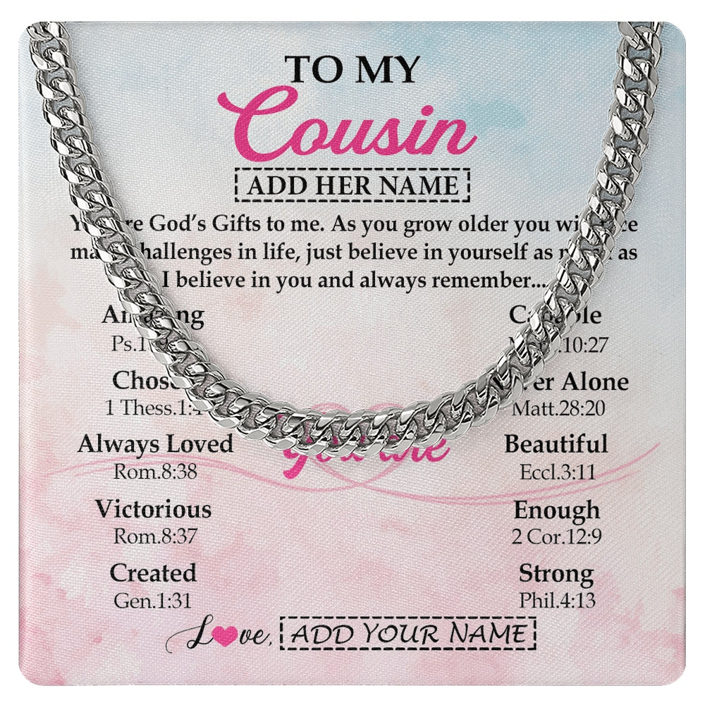 Cuban Link Chain Necklace Stainless Steel | 1 | Personalized To My Cousin Gifts Necklace From Family Christian Religious Jewelry Gifts For Cousin Birthday Graduation Christmas Custom Gift Box Message Card | https://siriusteestore.