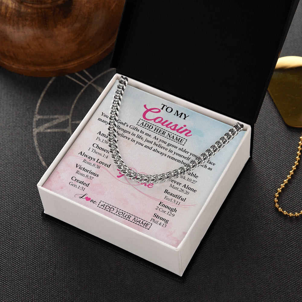 Cuban Link Chain Necklace Stainless Steel | 2 | Personalized To My Cousin Gifts Necklace From Family Christian Religious Jewelry Gifts For Cousin Birthday Graduation Christmas Custom Gift Box Message Card | https://siriusteestore.