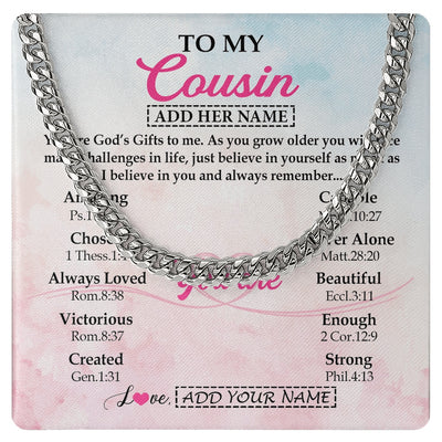 Cuban Link Chain Necklace Stainless Steel | 1 | Personalized To My Cousin Gifts Necklace From Family Christian Religious Jewelry Gifts For Cousin Birthday Graduation Christmas Custom Gift Box Message Card | https://siriusteestore.