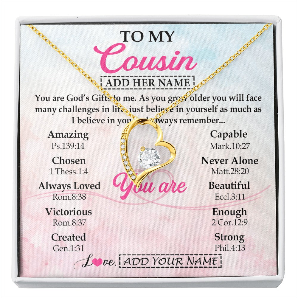 Forever Love Necklace 18K Yellow Gold Finish | 1 | Personalized To My Cousin Gifts Necklace From Family Christian Religious Jewelry Gifts For Cousin Birthday Graduation Christmas Custom Gift Box Message Card | https://siriusteestore.