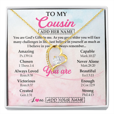 Forever Love Necklace 18K Yellow Gold Finish | 1 | Personalized To My Cousin Gifts Necklace From Family Christian Religious Jewelry Gifts For Cousin Birthday Graduation Christmas Custom Gift Box Message Card | https://siriusteestore.