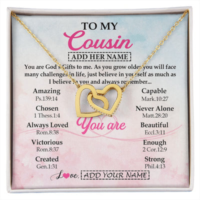 Interlocking Hearts Necklace 18K Yellow Gold Finish | 1 | Personalized To My Cousin Gifts Necklace From Family Christian Religious Jewelry Gifts For Cousin Birthday Graduation Christmas Custom Gift Box Message Card | https://siriusteestore.