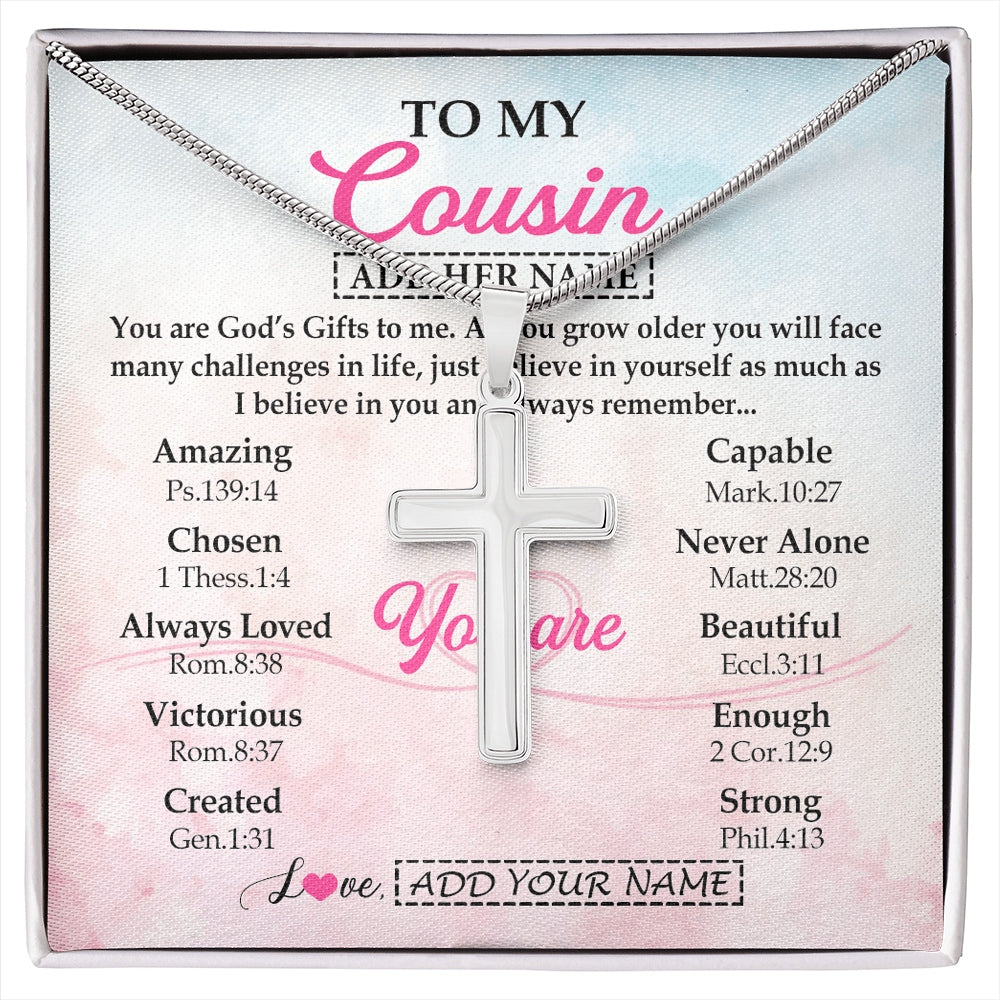 Stainless Cross Necklace Stainless Steel | 1 | Personalized To My Cousin Gifts Necklace From Family Christian Religious Jewelry Gifts For Cousin Birthday Graduation Christmas Custom Gift Box Message Card | https://siriusteestore.
