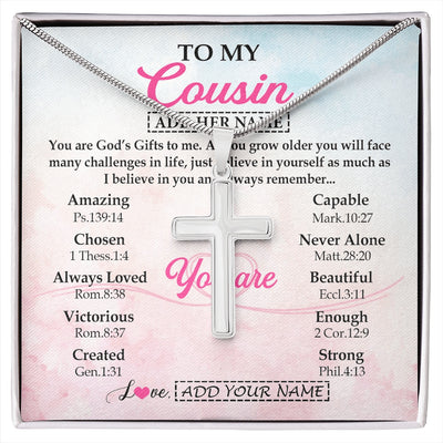 Stainless Cross Necklace Stainless Steel | 1 | Personalized To My Cousin Gifts Necklace From Family Christian Religious Jewelry Gifts For Cousin Birthday Graduation Christmas Custom Gift Box Message Card | https://siriusteestore.