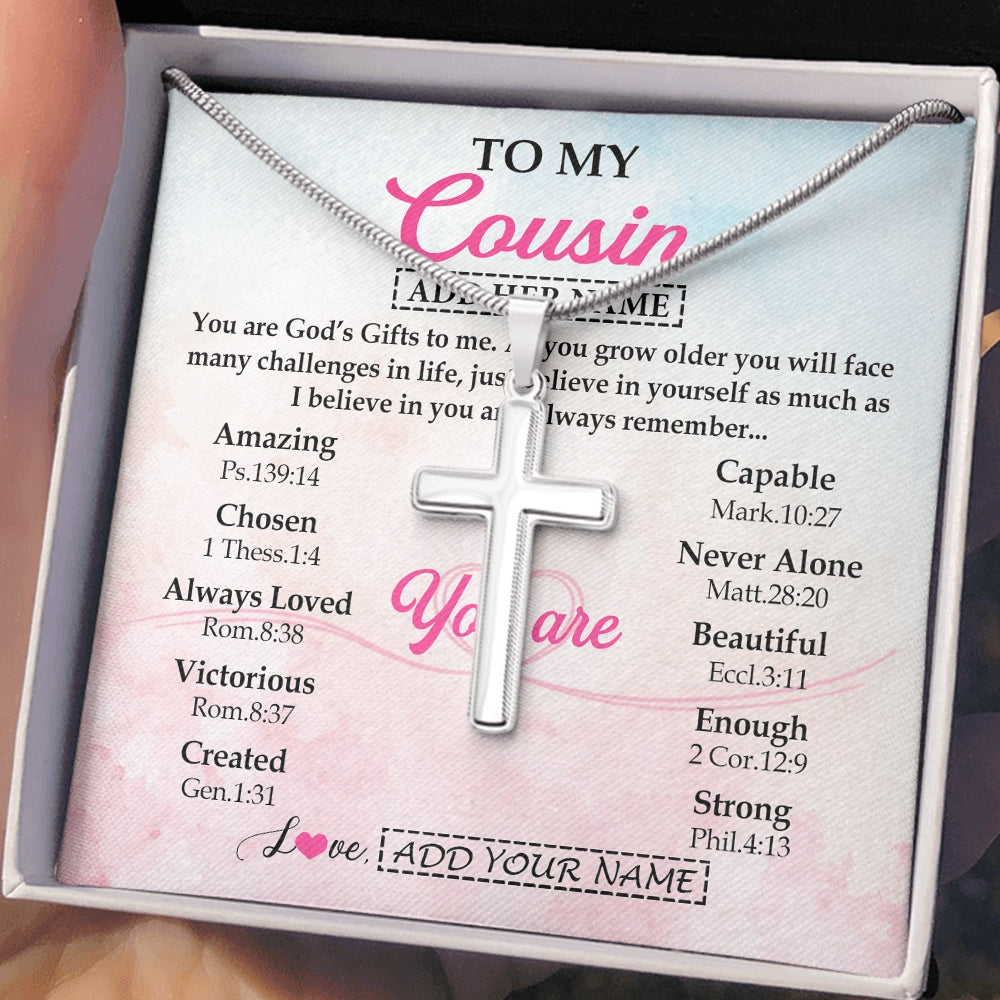 Stainless Cross Necklace Stainless Steel | 2 | Personalized To My Cousin Gifts Necklace From Family Christian Religious Jewelry Gifts For Cousin Birthday Graduation Christmas Custom Gift Box Message Card | https://siriusteestore.