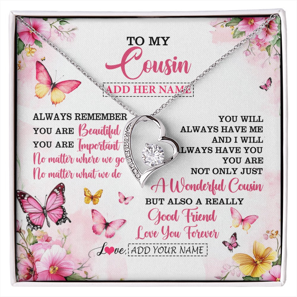 Forever Love Necklace 14K White Gold Finish | 1 | Personalized To My Cousin Gifts Necklace From Family You Are Beautiful Birthday Gifts For Cousin Graduation Christmas Custom Gift Box Message Card | https://siriusteestore.